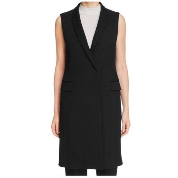 Hugo Boss Karana Black Wool Double Breasted Long Blazer Vest Sz S B-LB